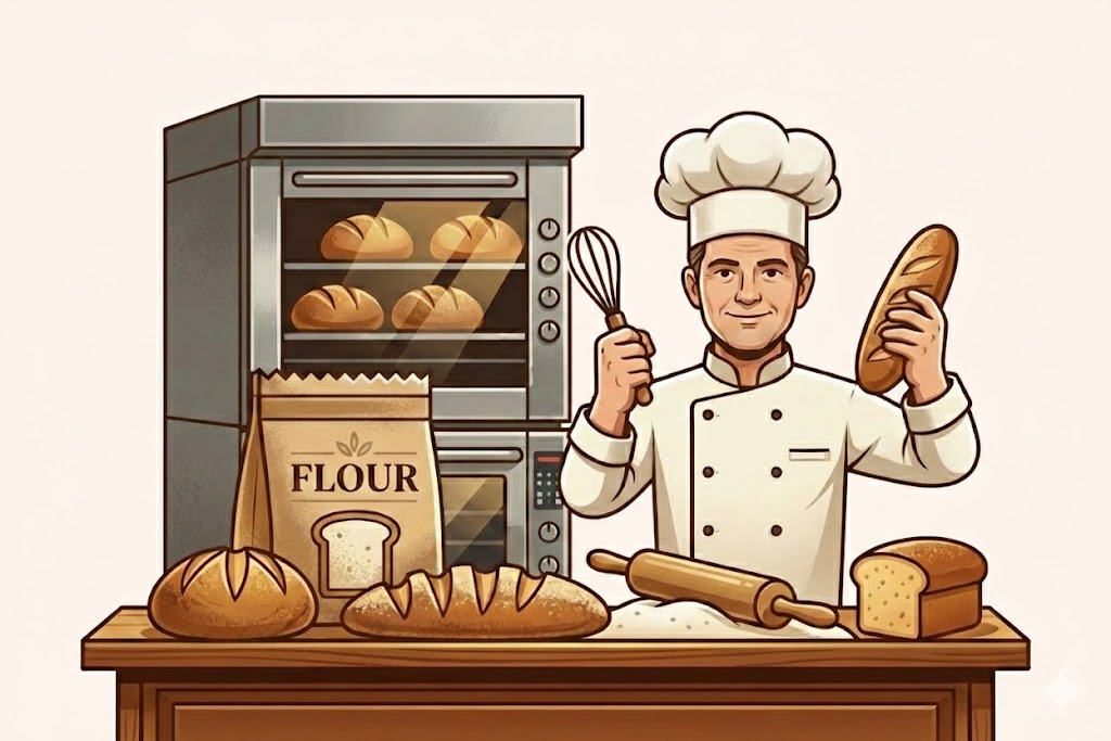 Panadero haciendo pan fresco